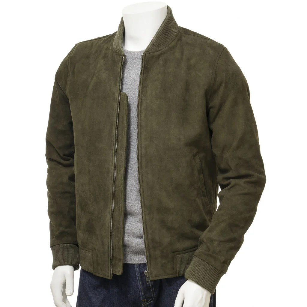 MEN OLIVE SUEDE BOMBER JACKET BERKSHIRE