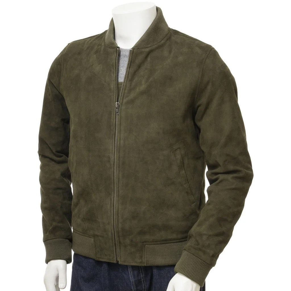 MEN OLIVE SUEDE BOMBER JACKET BERKSHIRE