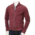 MEN BURGUNDY SUEDE BOMBER JACKET BOONVILLE