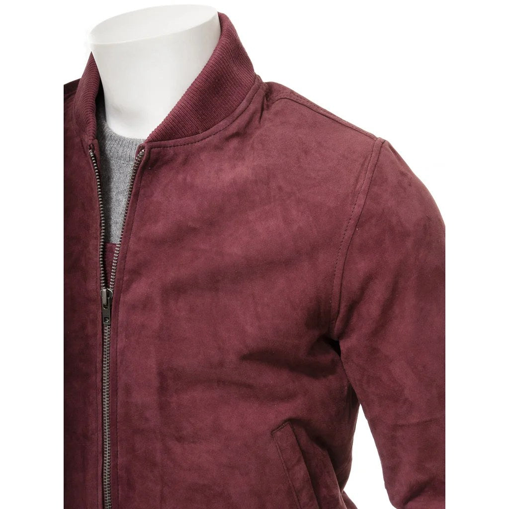 MEN BURGUNDY SUEDE BOMBER JACKET BOONVILLE
