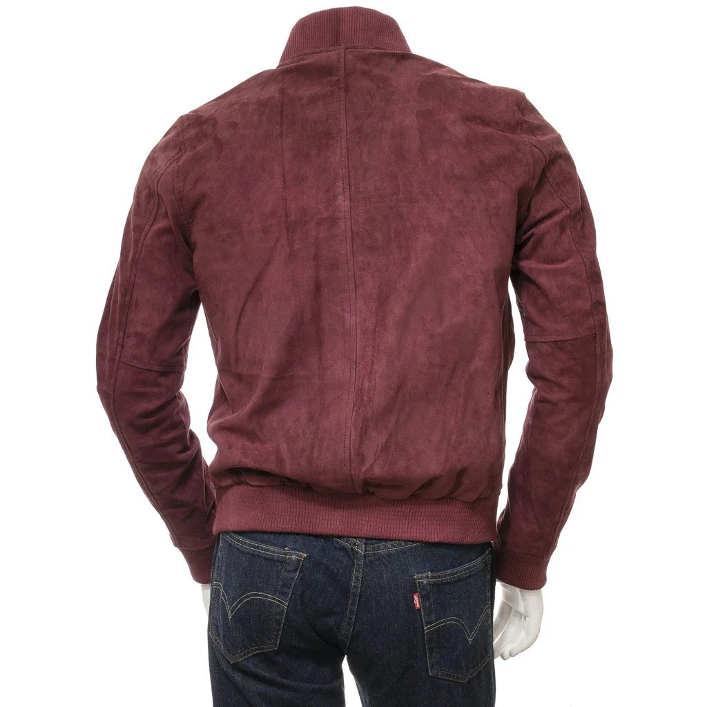 MEN BURGUNDY SUEDE BOMBER JACKET BOONVILLE