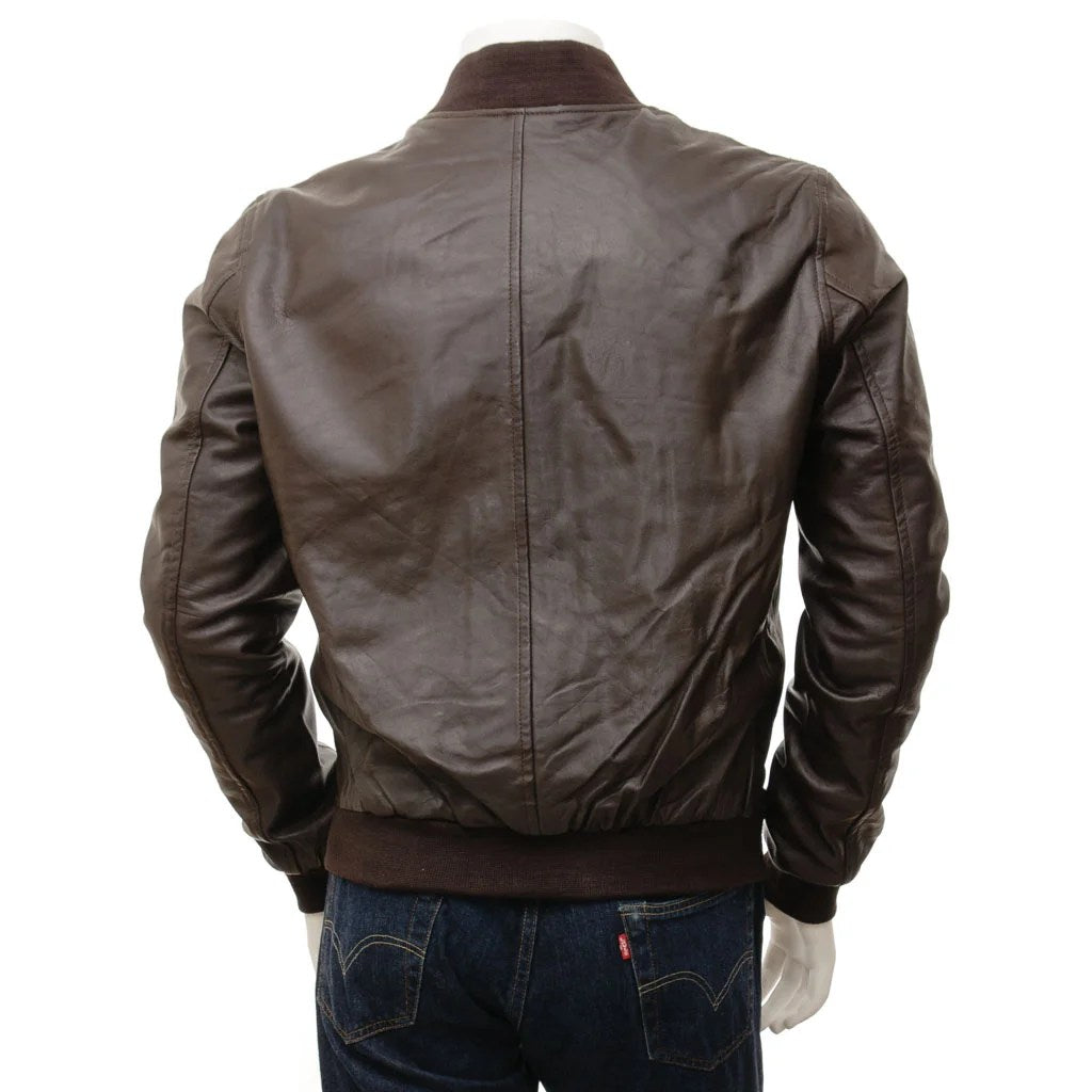 MEN BROWN LEATHER BOMBER JACKET BRIGHTON