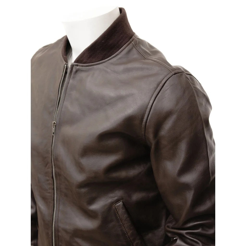MEN BROWN LEATHER BOMBER JACKET BRIGHTON