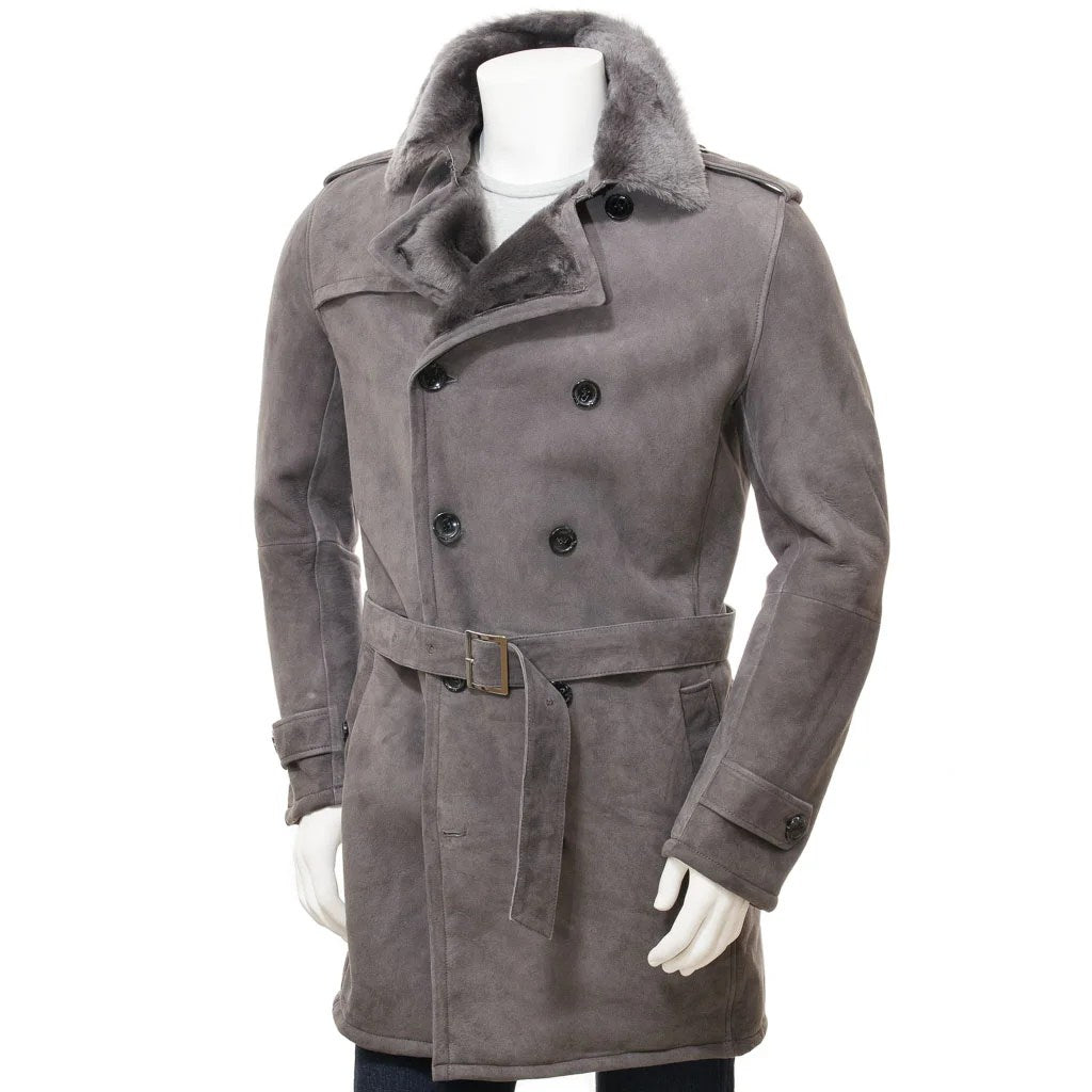 MEN GREY SHEEPSKIN SHEARLING COAT ELLISBURG