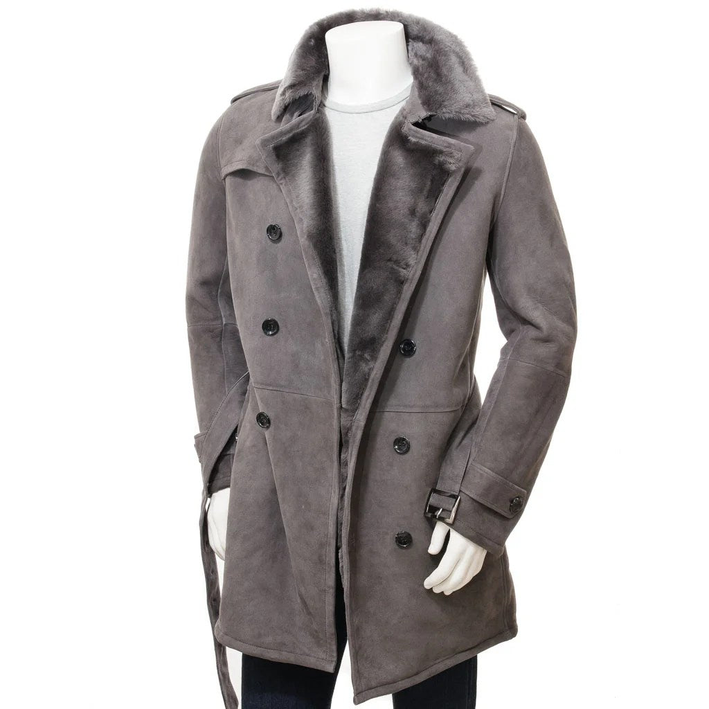 MEN GREY SHEEPSKIN SHEARLING COAT ELLISBURG