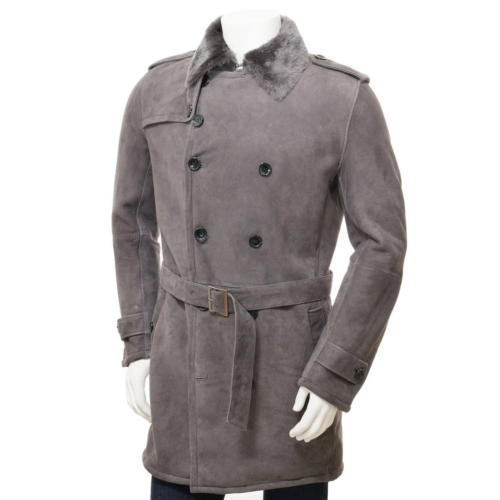 MEN GREY SHEEPSKIN SHEARLING COAT ELLISBURG