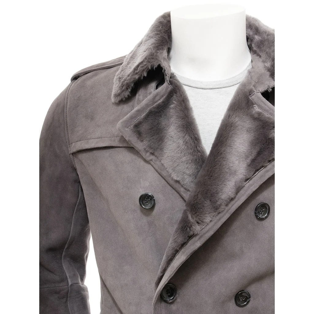 MEN GREY SHEEPSKIN SHEARLING COAT ELLISBURG
