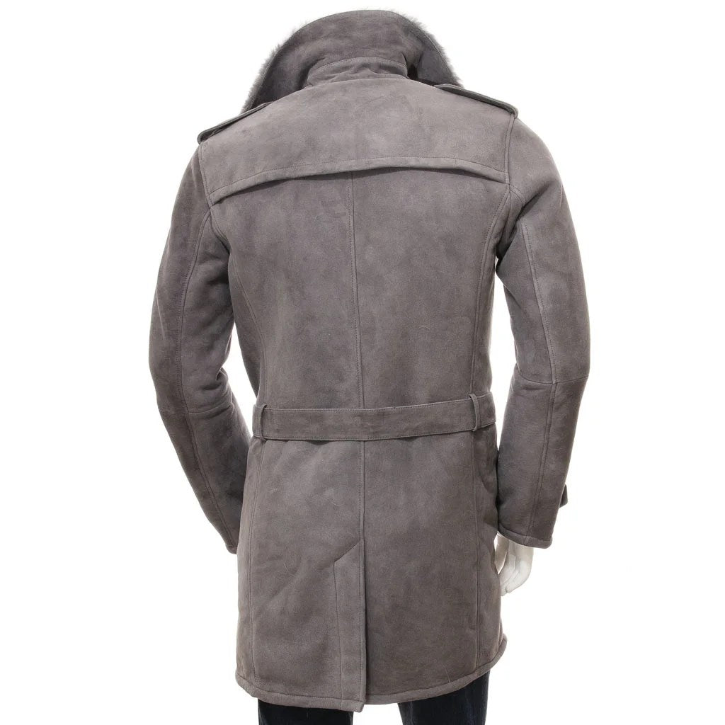 MEN GREY SHEEPSKIN SHEARLING COAT ELLISBURG