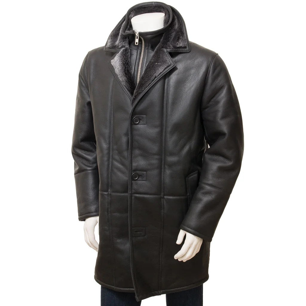 MEN BLACK SHEEPSKIN SHEARLING COAT GALLATIN