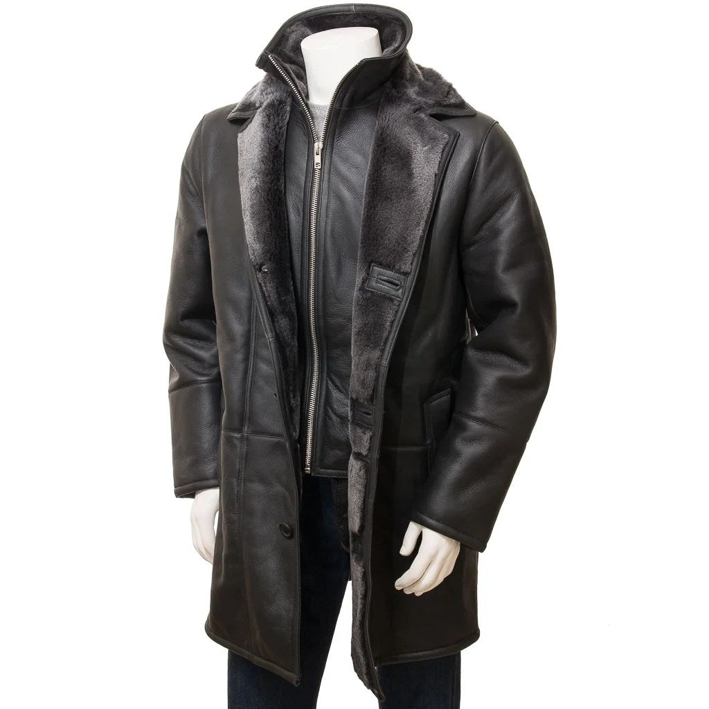 MEN BLACK SHEEPSKIN SHEARLING COAT GALLATIN