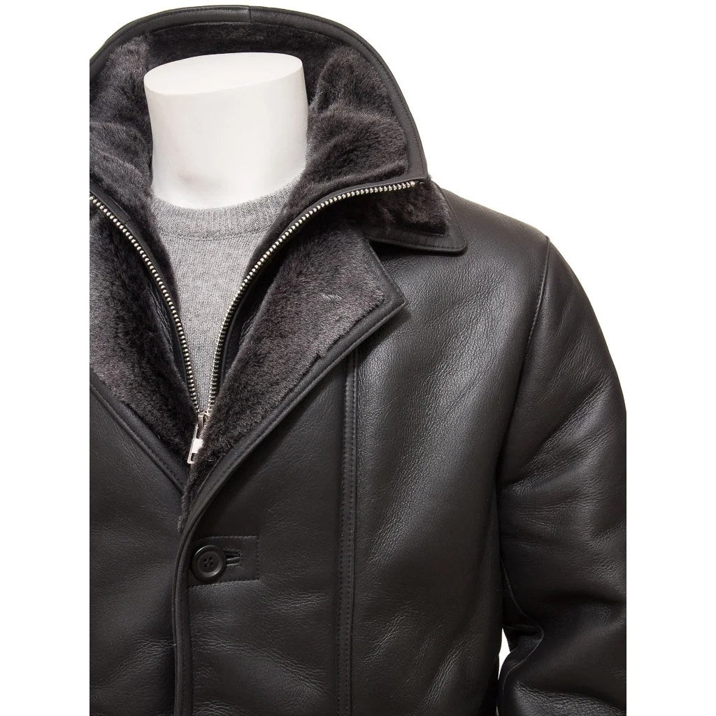MEN BLACK SHEEPSKIN SHEARLING COAT GALLATIN