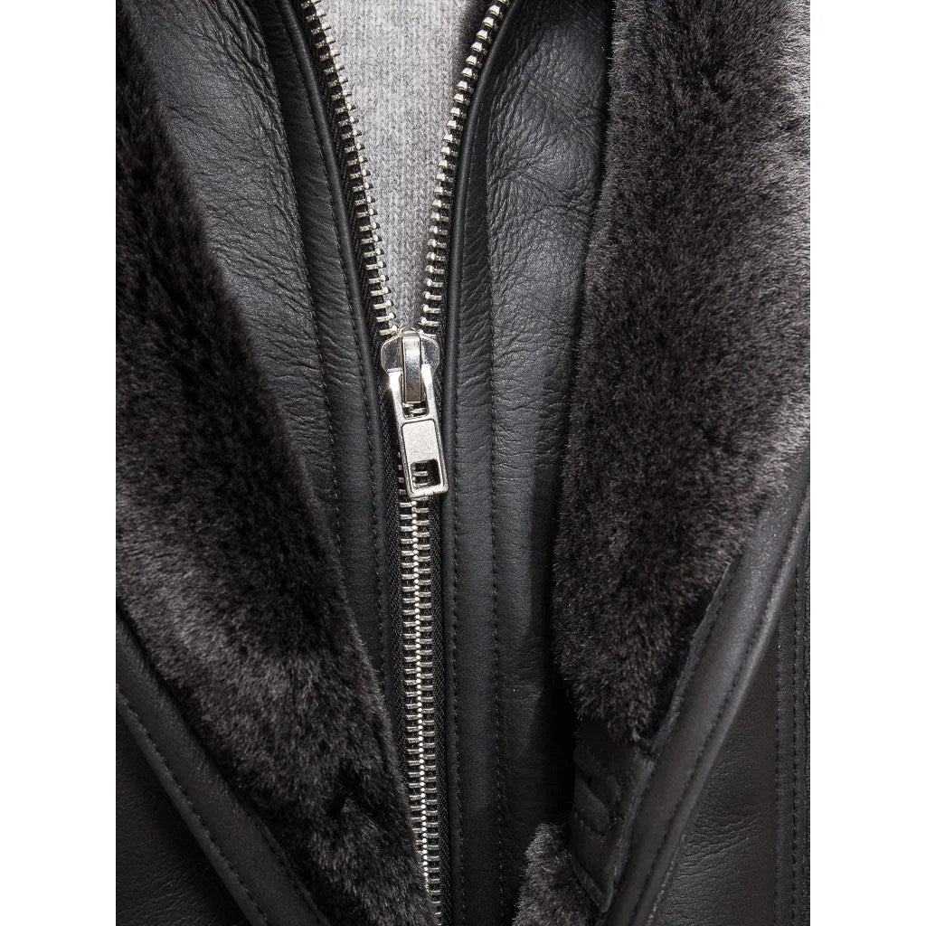 MEN BLACK SHEEPSKIN SHEARLING COAT GALLATIN