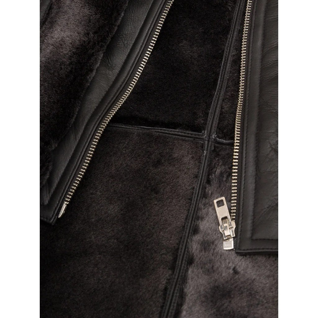 MEN BLACK SHEEPSKIN SHEARLING COAT GALLATIN