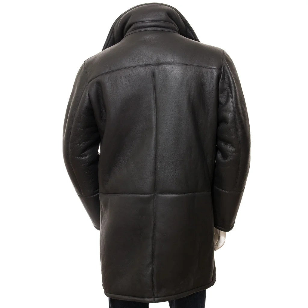 MEN BLACK SHEEPSKIN SHEARLING COAT GALLATIN