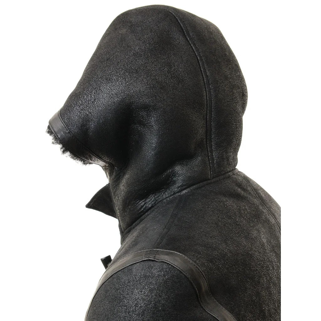 MEN BLACK SHEEPSKIN DUFFLE COAT GALWAY