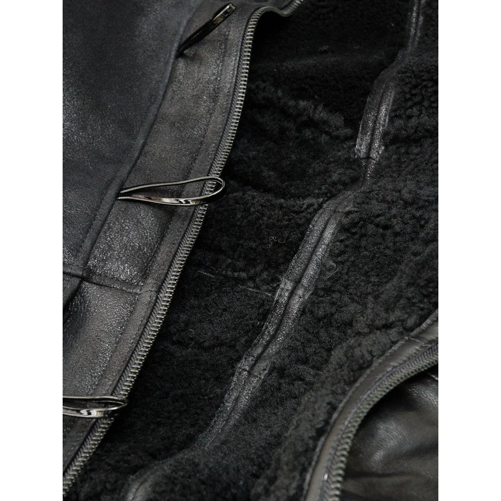 MEN BLACK SHEEPSKIN DUFFLE COAT GALWAY