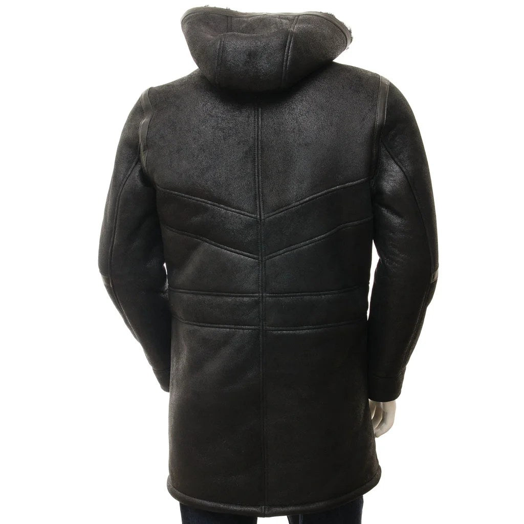 MEN BLACK SHEEPSKIN DUFFLE COAT GALWAY