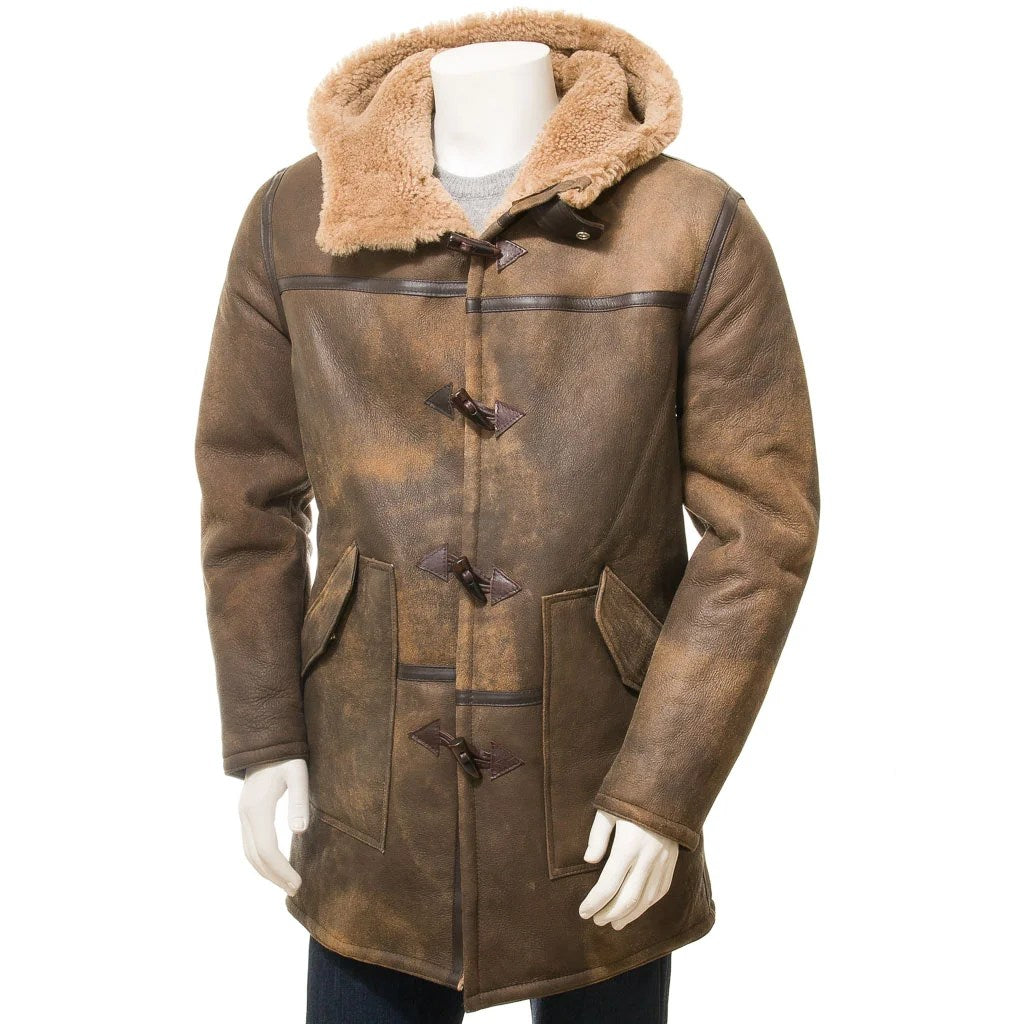 MEN BROWN SHEEPSKIN DUFFLE COAT GILBOA