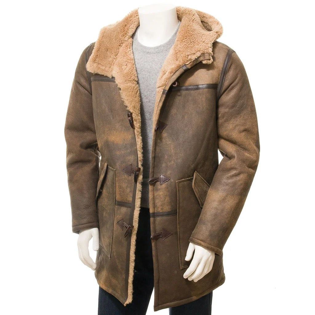 MEN BROWN SHEEPSKIN DUFFLE COAT GILBOA