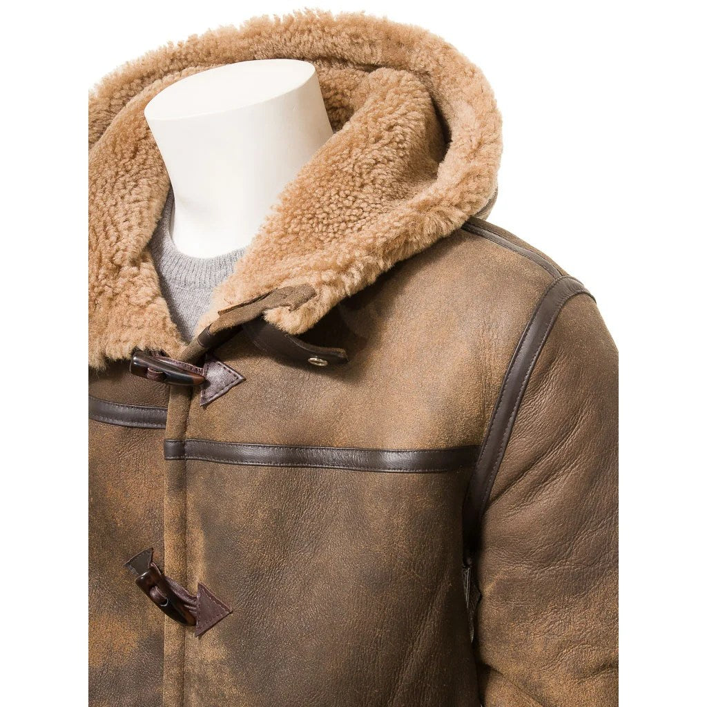 MEN BROWN SHEEPSKIN DUFFLE COAT GILBOA