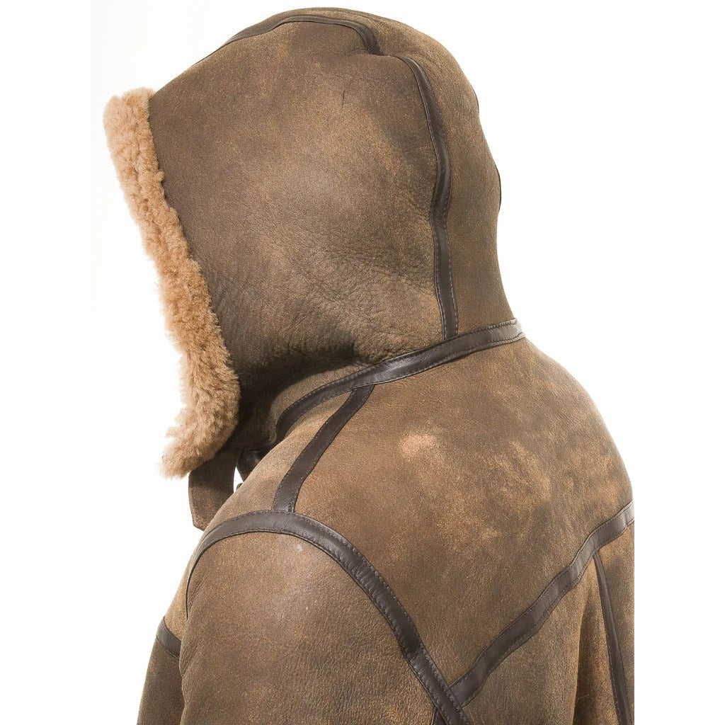 MEN BROWN SHEEPSKIN DUFFLE COAT GILBOA