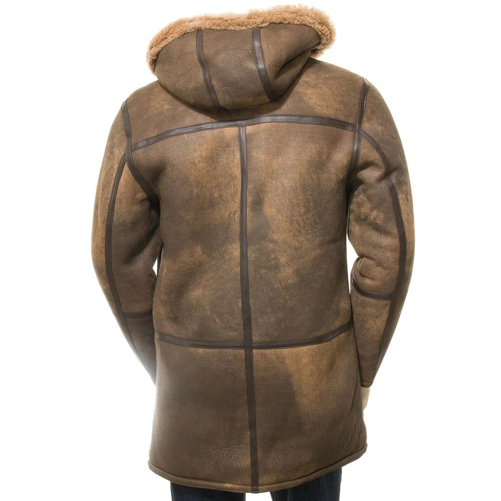 MEN BROWN SHEEPSKIN DUFFLE COAT GILBOA