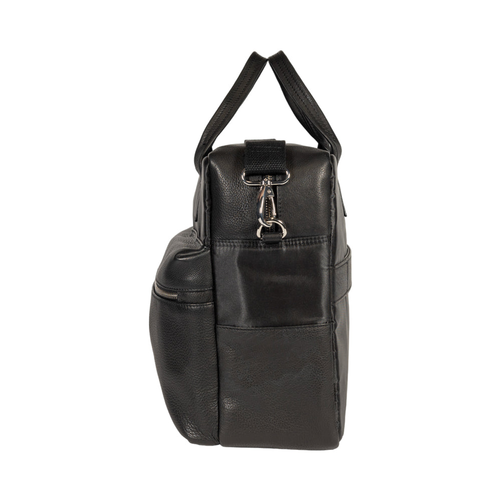 K0043AB | Briefcase in Waterproof Nylon/Full Grain Leather with Light Grain - Black Color - Inside Clutch Bag - Shiny Silver Accessories - Size 39 x 30 x 12 cm - Packaging: Tnt Bag