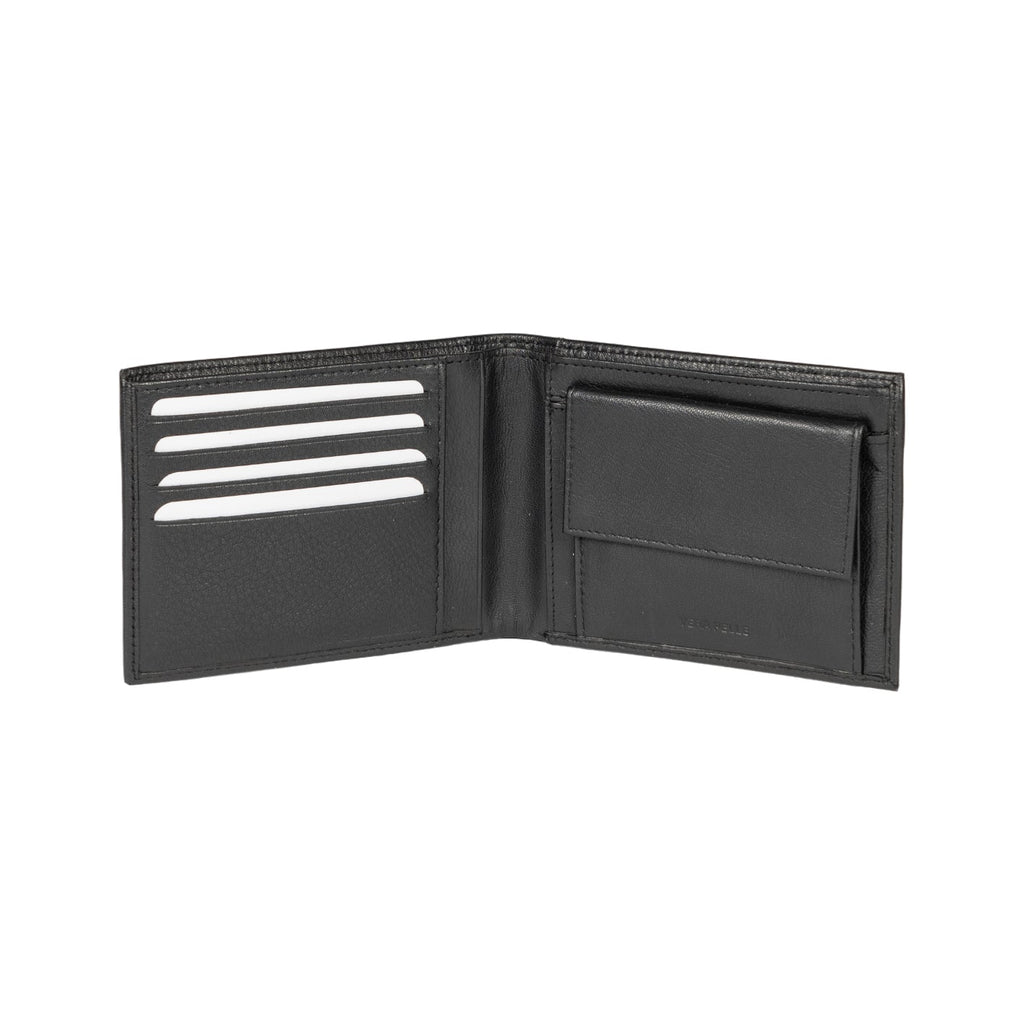 K11403AB | Men's wallet in genuine full-grain leather, with light grain. Black color. Pocket p/coins. Size when closed: cm 12.5 x 9.3 x 1. Packaging: hard bottom/cover Gift Box
