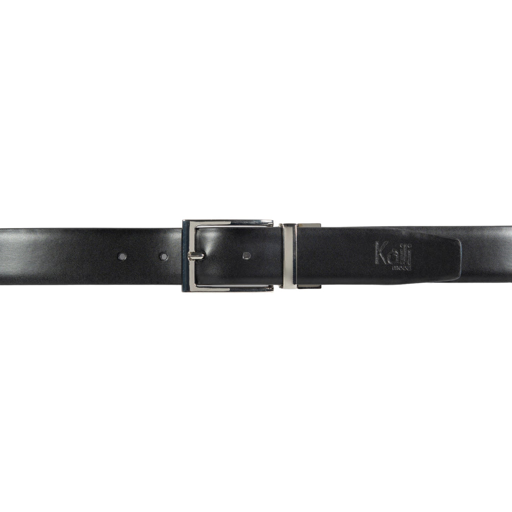 K4002AFB | Men's Doubleface Belt in Genuine Leather, Smooth and Suede. Black / Gray color. Size: 125 x 3.5 x 0.5 cm (waist 110 cm). Packaging: hard bottom/cover Gift Box