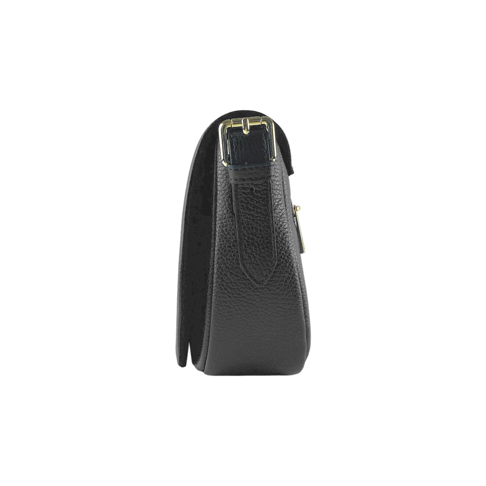 RB1002A | Made in Italy Genuine Leather Shoulder Bag with Removable Leather Shoulder Strap and Shiny Gold Metal Buckle Attachments - Black Color - Size: 26 x 20 x 10 cm.