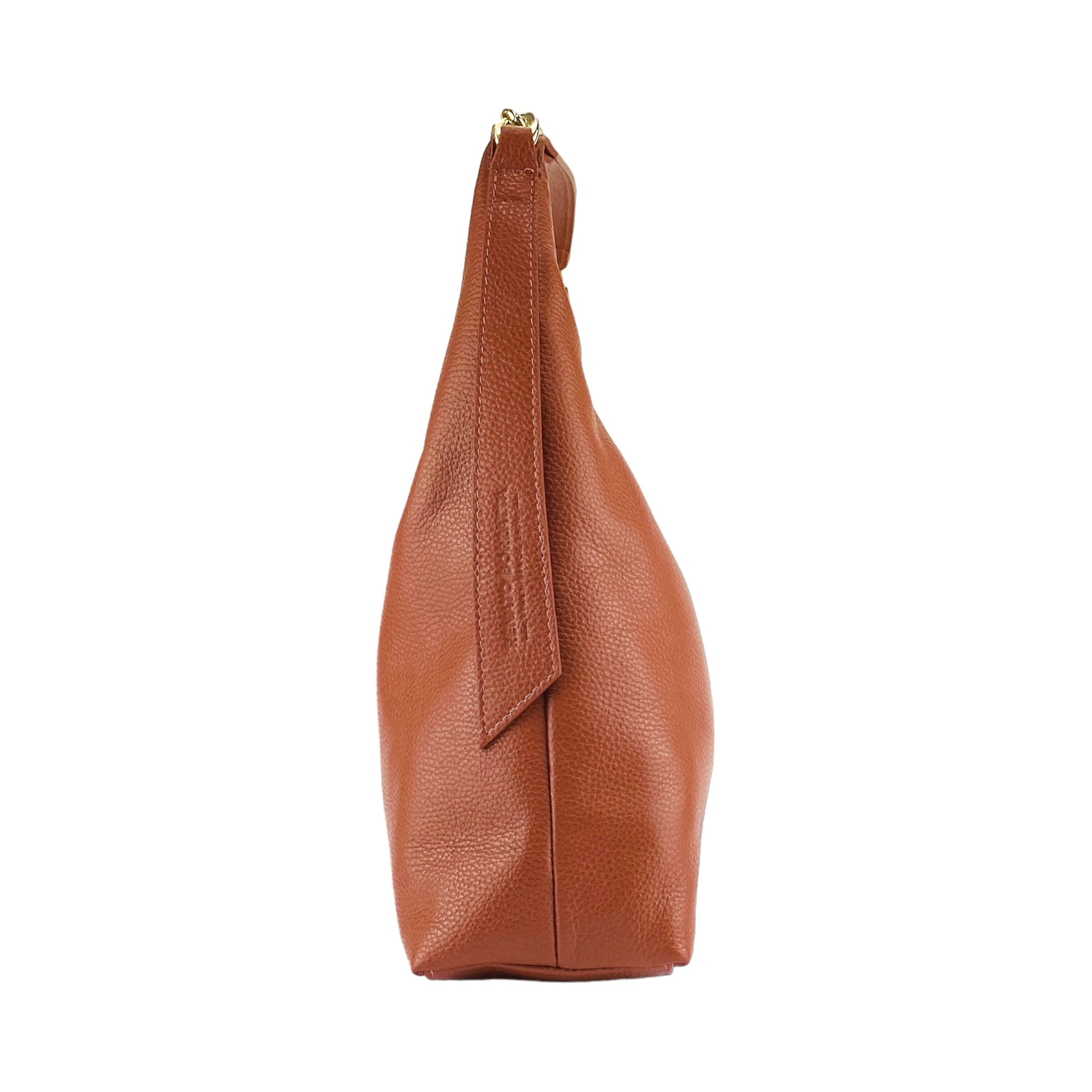 RB1017AM | Borsa Donna a spalla Morbida in Vera Pelle Made in Italy con manico singolo e tracolla removibile. Attacchi con moschettoni in metallo Oro Lucido - Colore Paprika - Dimensioni: cm 36 x 40 x 13-3