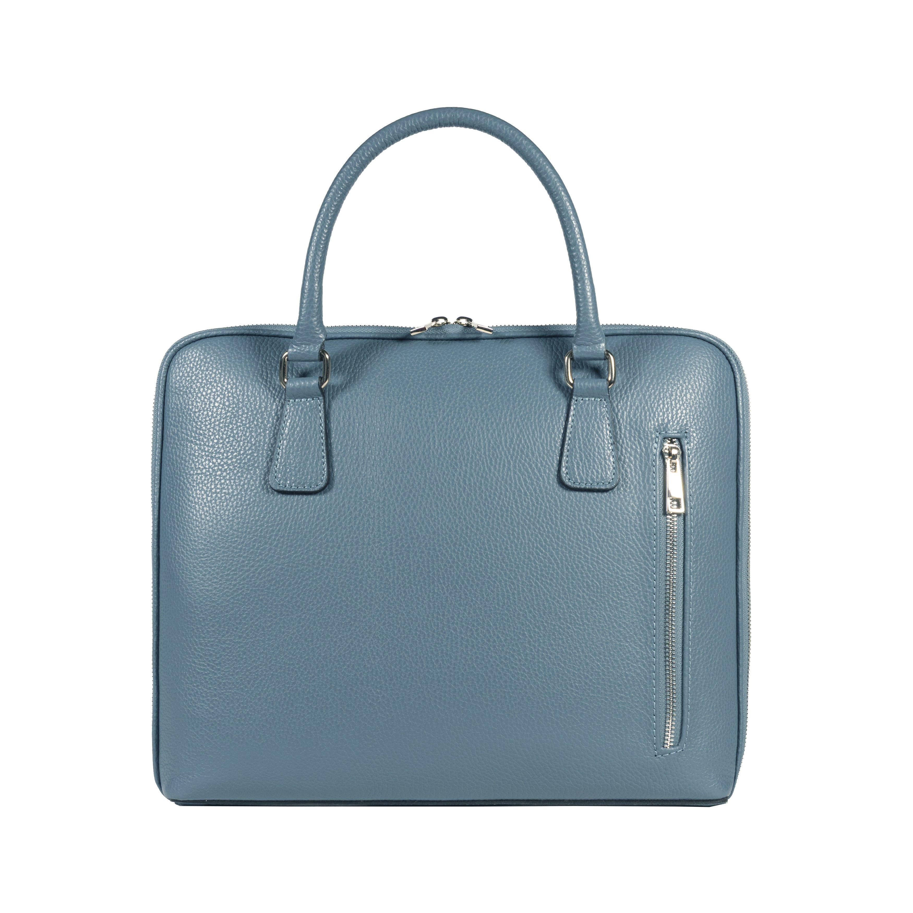 RB1019P | Made in Italy Genuine Leather Unisex Business Briefcase with removable shoulder strap. Shiny Nickel metal snap hook attachments - Avio color - Dimensions: cm 37 x 29 x 6.5