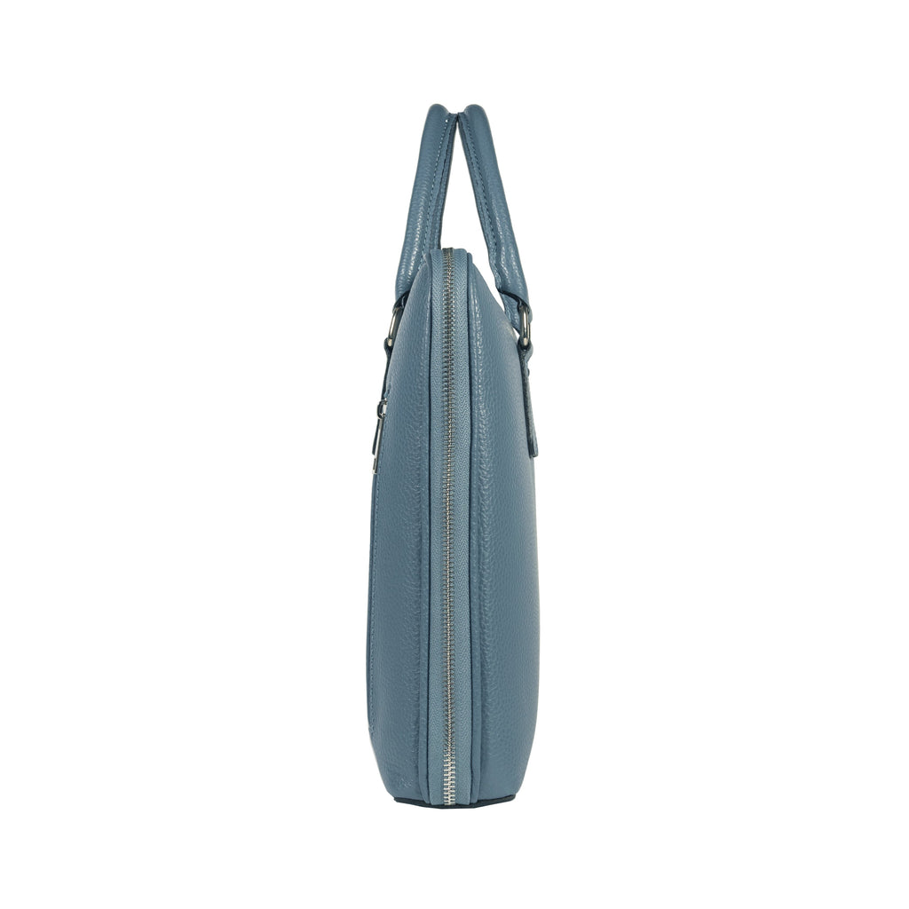 RB1019P | Made in Italy Genuine Leather Unisex Business Briefcase with removable shoulder strap. Shiny Nickel metal snap hook attachments - Avio color - Dimensions: cm 37 x 29 x 6.5