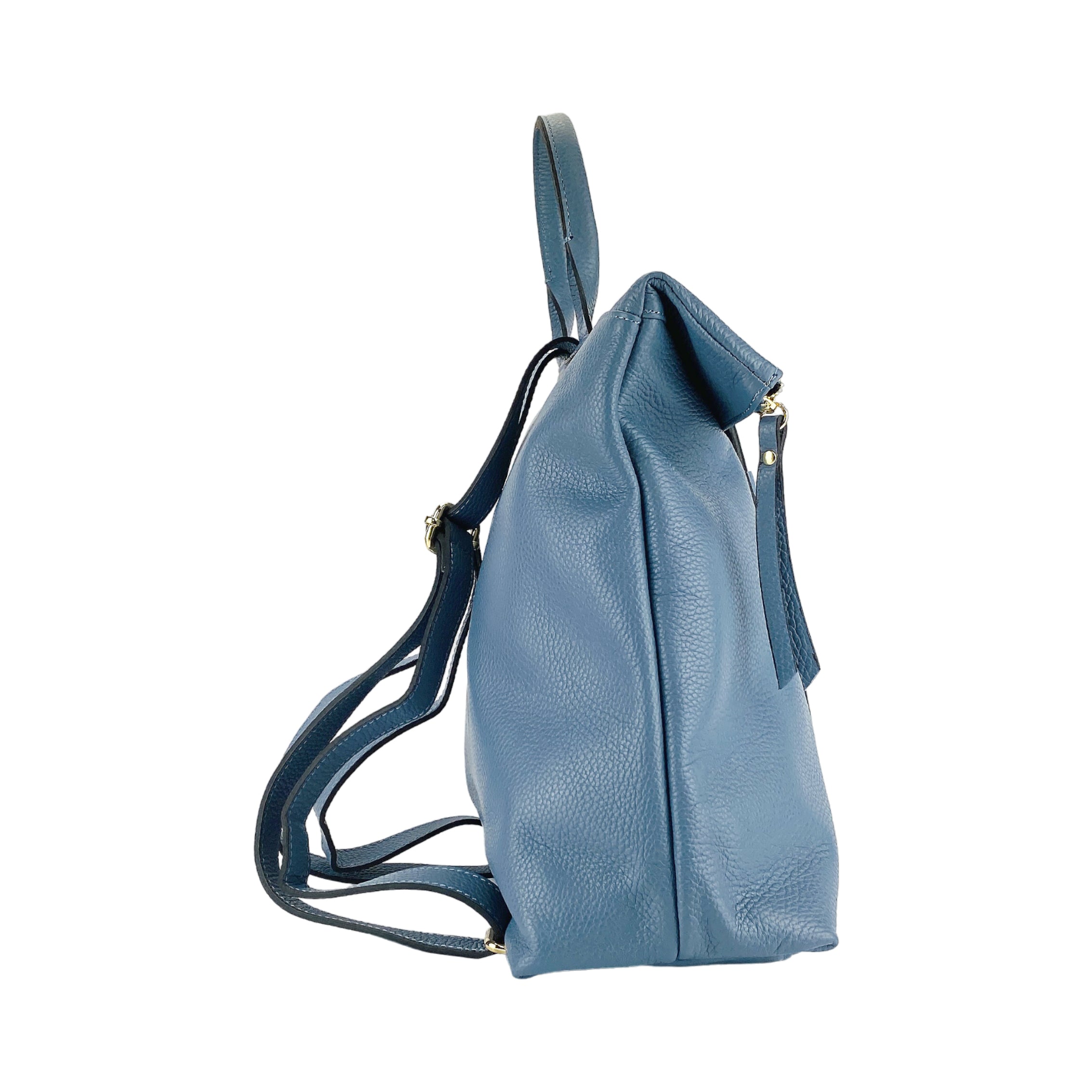 RB1021P | Women's Soft Backpack in Genuine Leather Made in Italy with Adjustable Shoulder Straps. Shiny Gold Metal Zipper and Accessories - Avio Color - Dimensions: 30 x 34 x 10.5 cm.