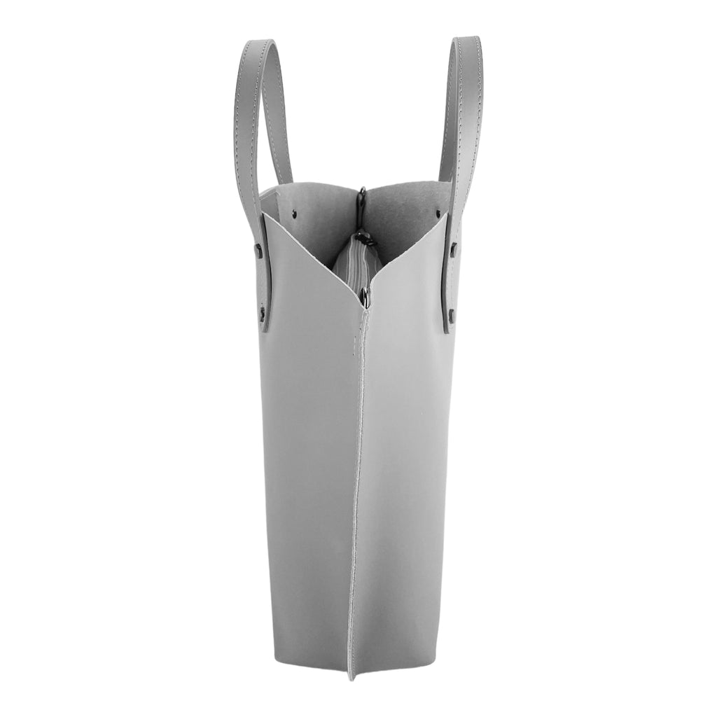 RB1024F | Women's Hand Bag in Genuine Leather Made in Italy with removable shoulder strap. Large removable internal bag. Polished Gunmetal Accessories - Grey color - Dimensions: cm 48x31x11