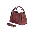 RB1035X | ALICE Women's Handbag in Genuine Suede, Made in Italy. Polished Gold Metal Accessories. Bordeaux Color. Dimensions: 26 x 20 x 15 + 12 cm (Handle Drop)