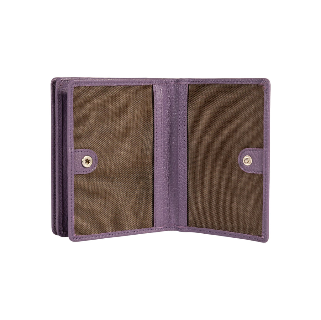 RB1080SY | Portafogli Donna Made in Italy in Vera Pelle grana Dollaro. Colore Viola. Dimensioni (da chiuso): cm 13 x 9 x 2,5