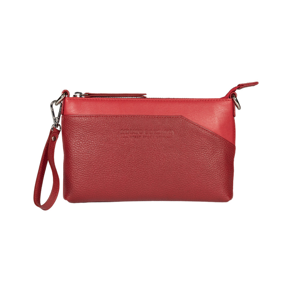 RB2003V | Shoulder/Wrist Bag made of genuine full grain leather, dollar/light grain. Removable shoulder strap and handle. Red color. Dimensions: 22 x 14 x 2.5 cm. Packaging: Non-Woven Fabric Bag