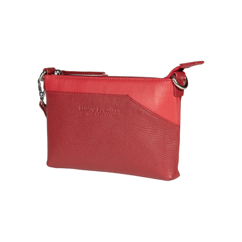 RB2003V | Shoulder/Wrist Bag made of genuine full grain leather, dollar/light grain. Removable shoulder strap and handle. Red color. Dimensions: 22 x 14 x 2.5 cm. Packaging: Non-Woven Fabric Bag