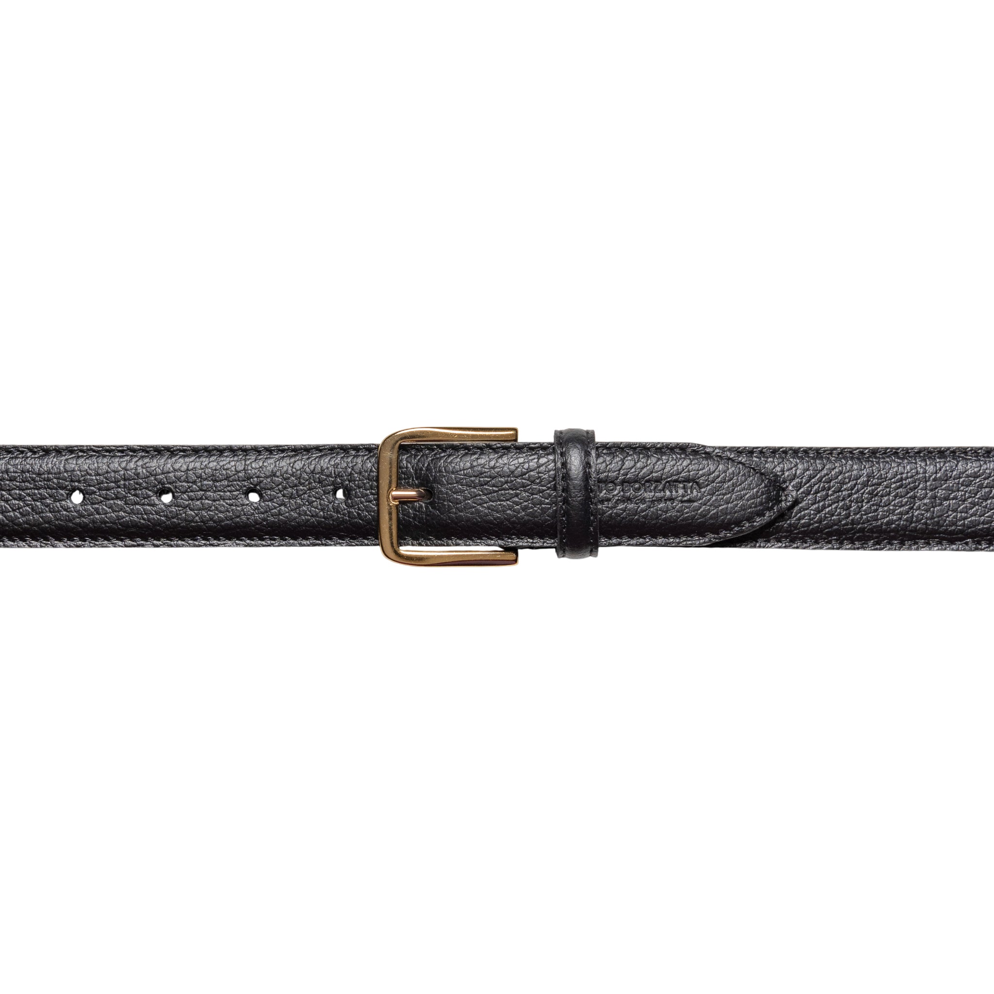 RB4023A | Women's Belt Made in Italy in Genuine Dollar Grain Leather. Polished Gold-Finish Buckle. Color: Black. Dimensions: 115 x 3.0 x 0.5 cm (waistline 100 cm)