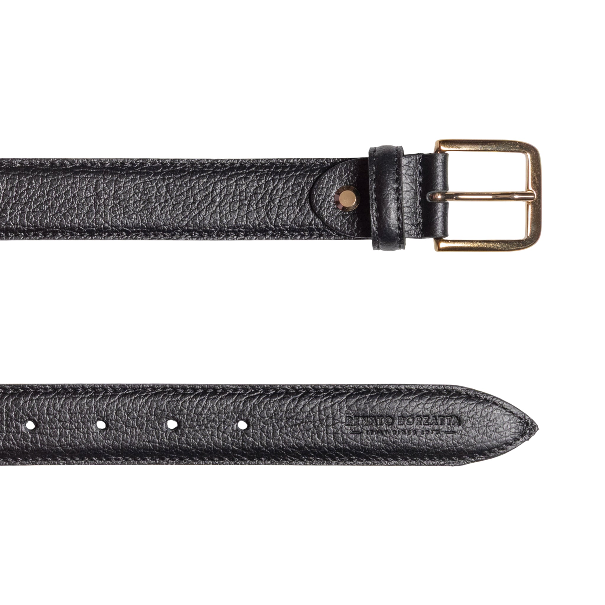 RB4023A | Women's Belt Made in Italy in Genuine Dollar Grain Leather. Polished Gold-Finish Buckle. Color: Black. Dimensions: 115 x 3.0 x 0.5 cm (waistline 100 cm)