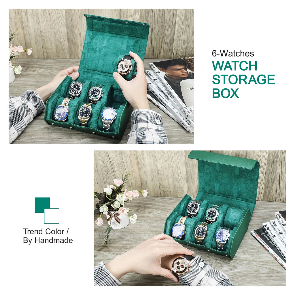6-Slot Genuine Leather Watch Roll – Hexagon Watch Storage & Travel Display Case