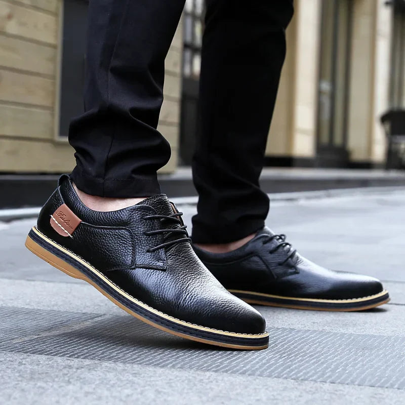 NNEOBA Mens Genuine Leather Brogue Oxford Dress Shoes (Black)