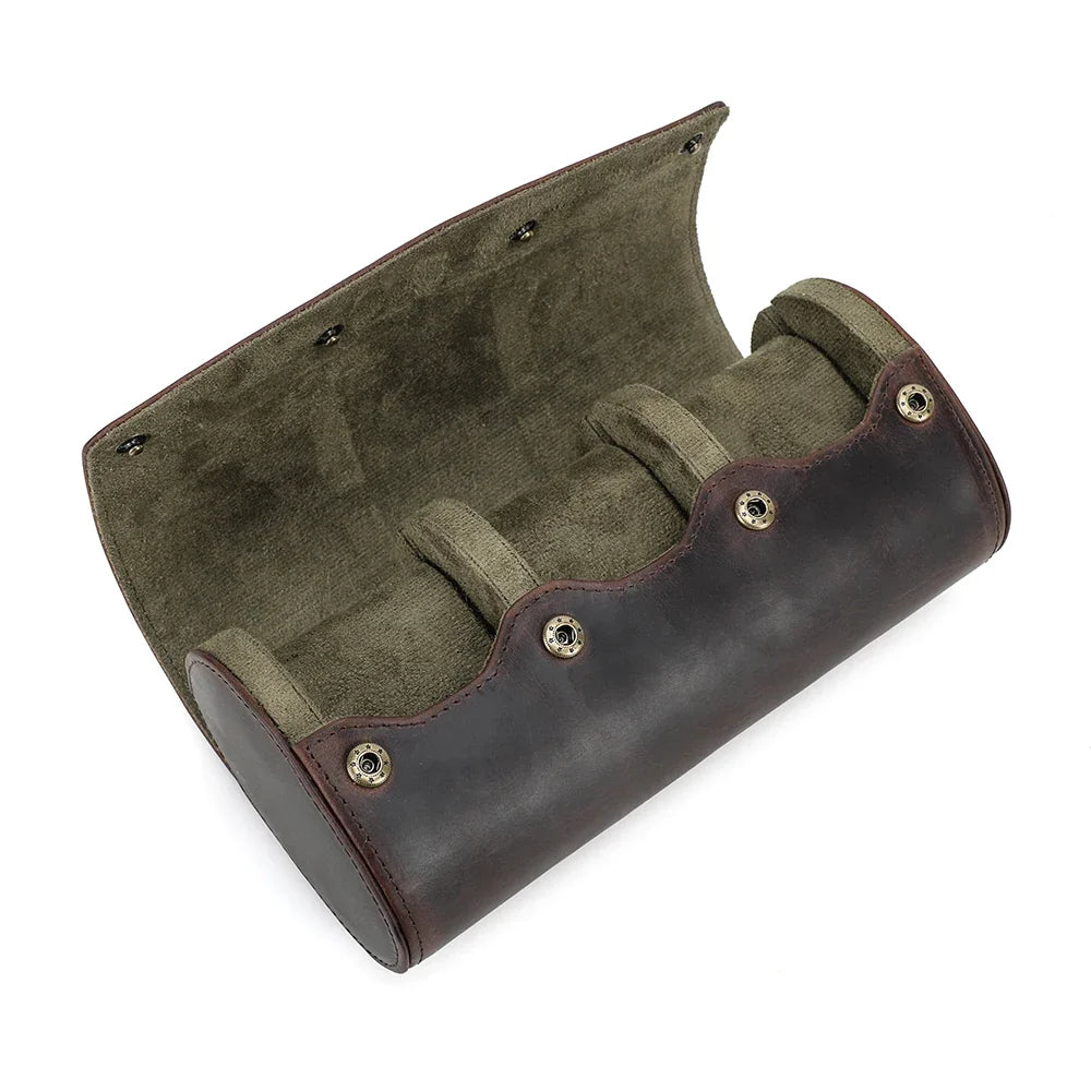 Vintage Genuine Leather 3-Slot Watch Roll – Portable Watch Travel Storage Case
