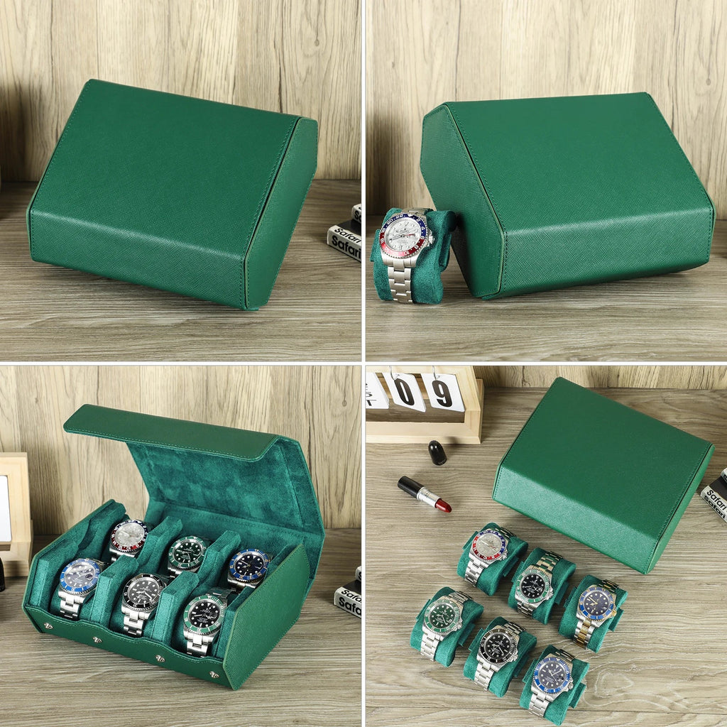 6-Slot Genuine Leather Watch Roll – Hexagon Watch Storage & Travel Display Case