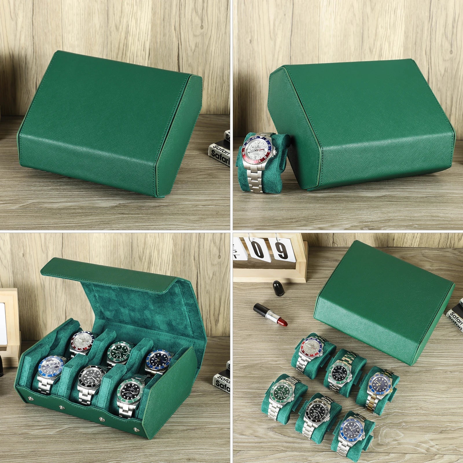 6-Slot Genuine Leather Watch Roll – Hexagon Watch Storage & Travel Display Case