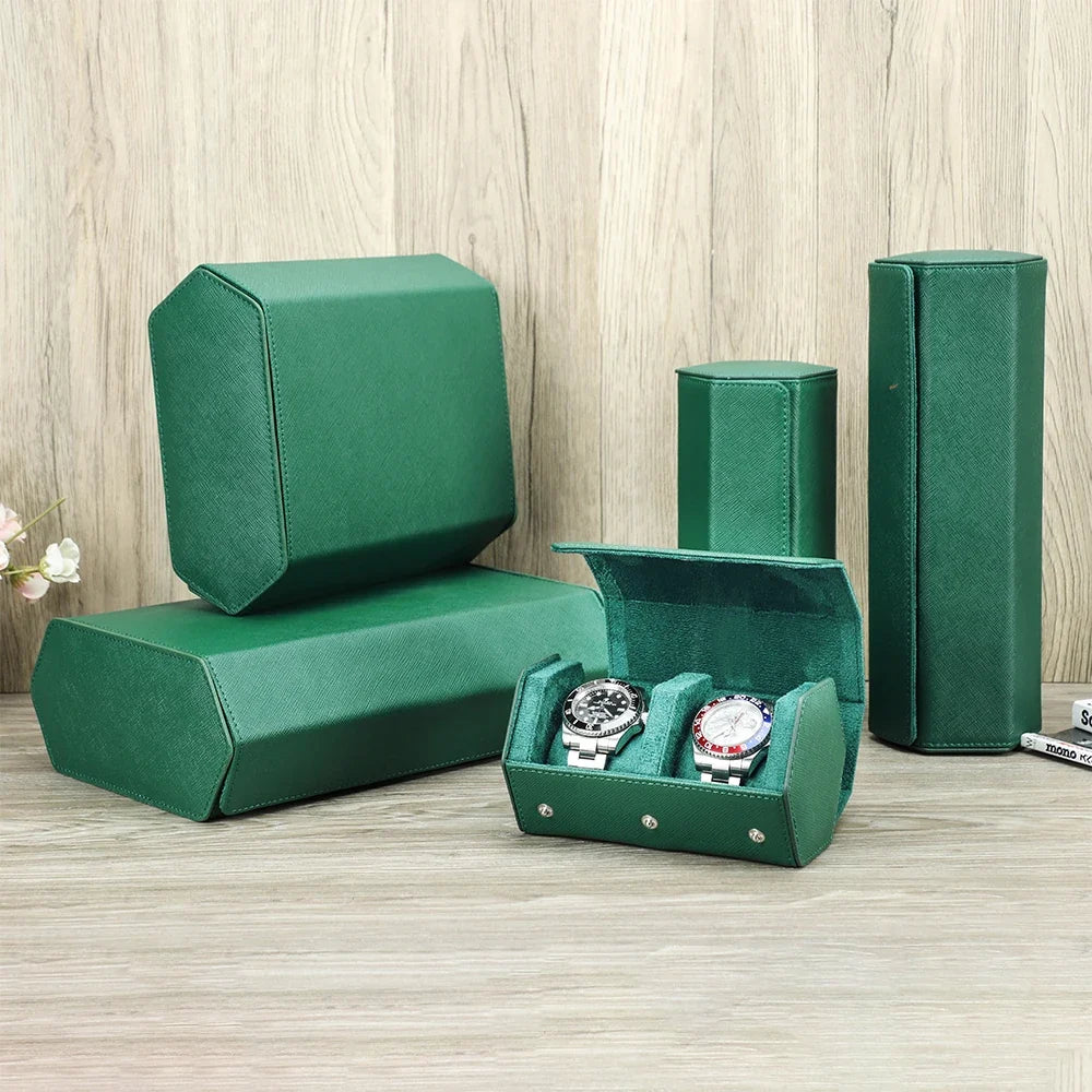 6-Slot Genuine Leather Watch Roll – Hexagon Watch Storage & Travel Display Case