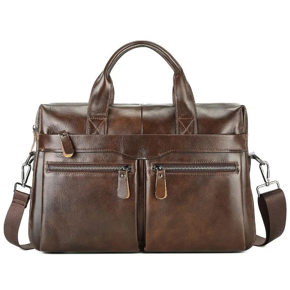 NNEDSZ Coffee Brown Men's Genuine Leather Briefcase - Classic Business Messenger Bag