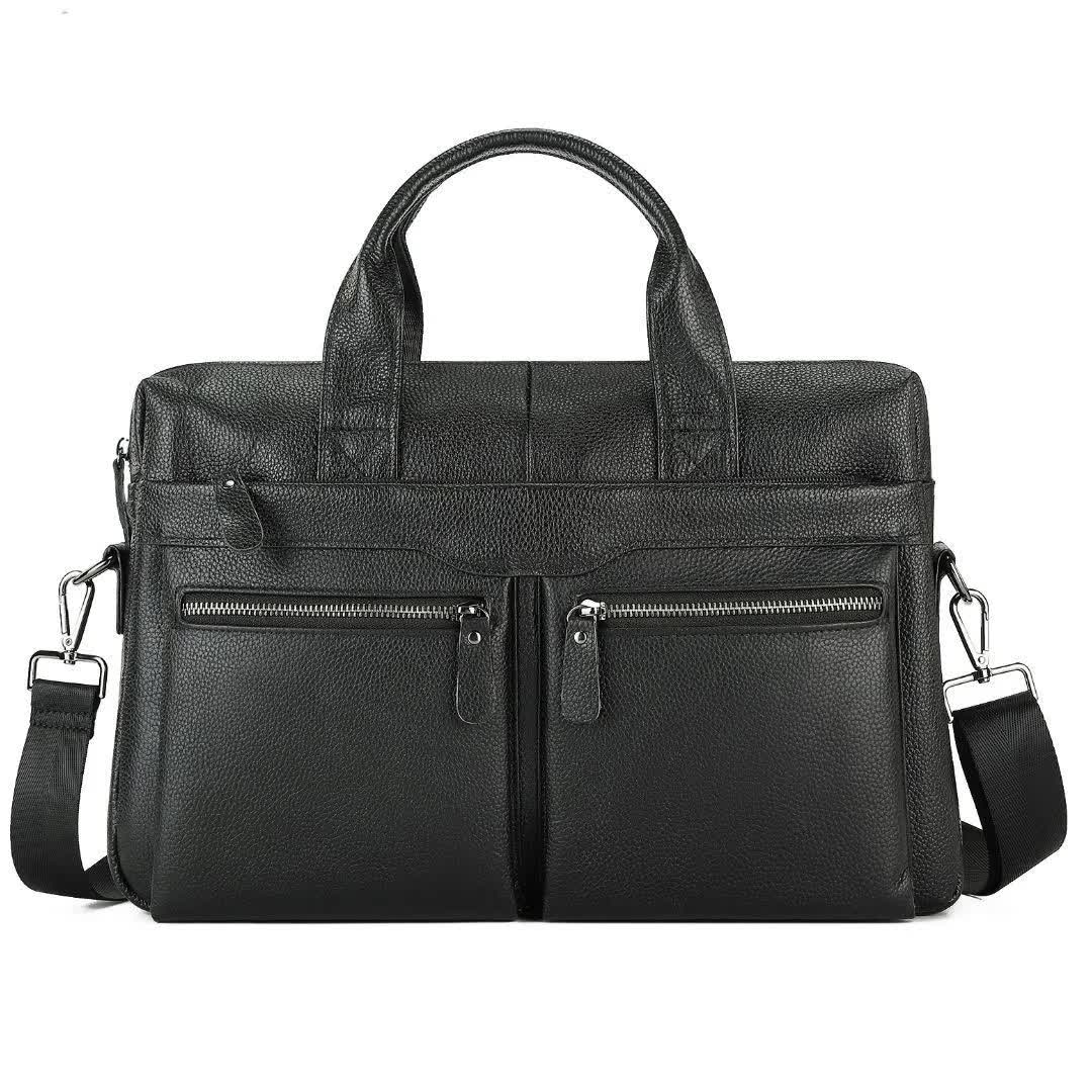 NNEDSZ Black Men's Genuine Leather Briefcase - Classic Business Messenger Bag