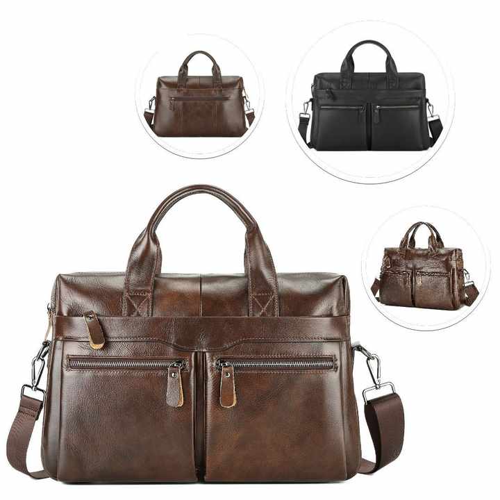 NNEDSZ Black Men's Genuine Leather Briefcase - Classic Business Messenger Bag